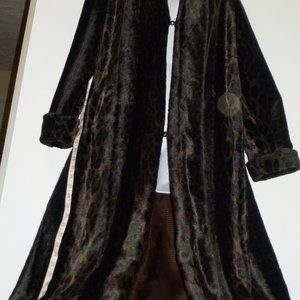 Lorovi S Brown Black Cheetah Animal Faux Fur Lined Long Coat